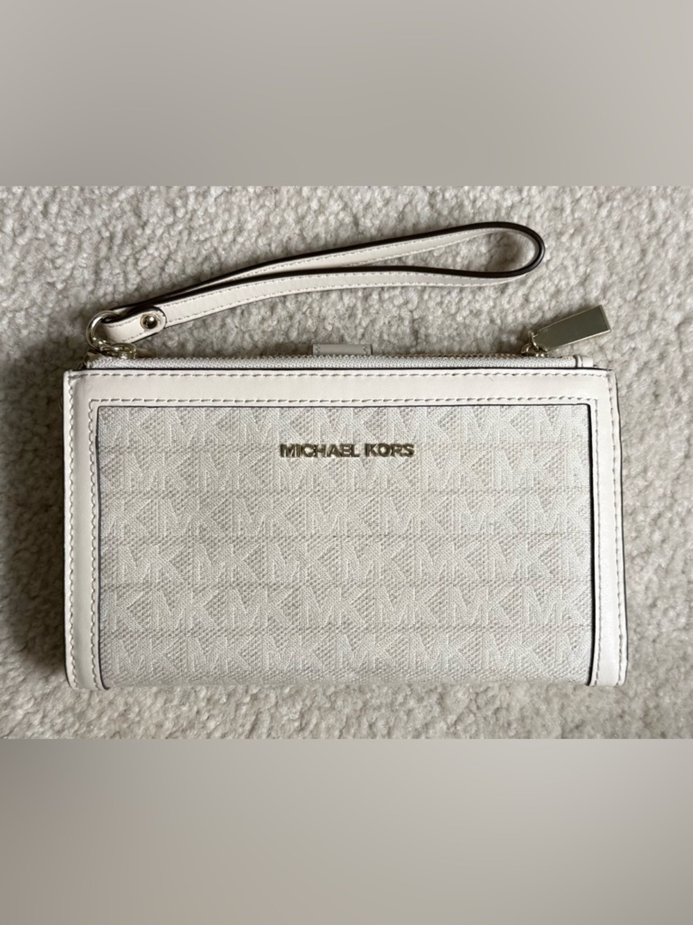 Michael Kors White and Gold MK Logo Wristlet